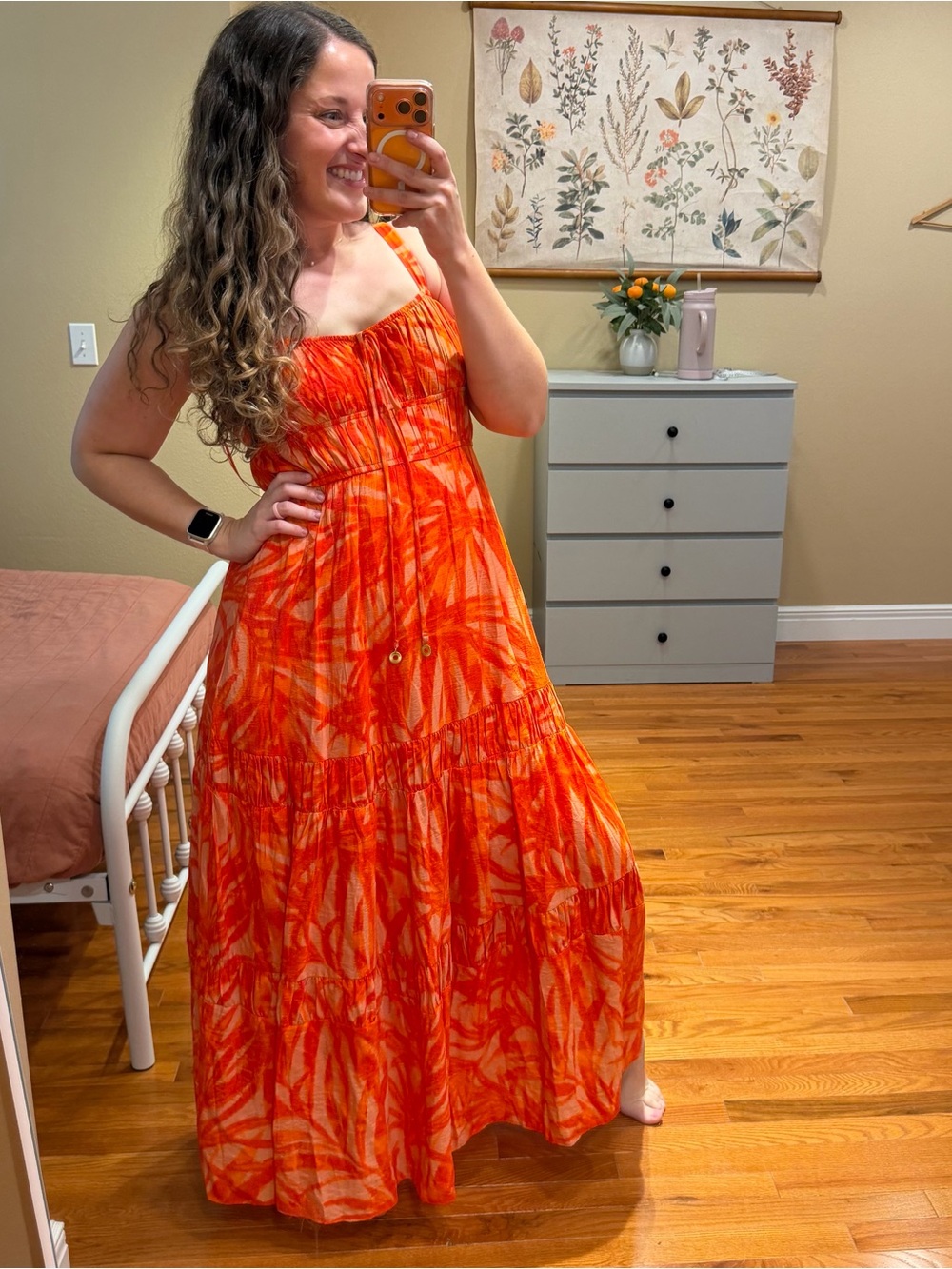 TAYLOR Women’s Orange Printed Maxi Sundress - Lightweight Summer Dress Small